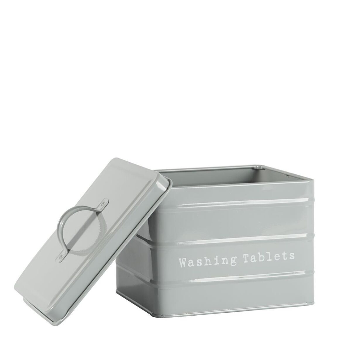 Vintage Metal Washing Tablets Storage Tin Utility Canisters 18cm Grey - Image 4