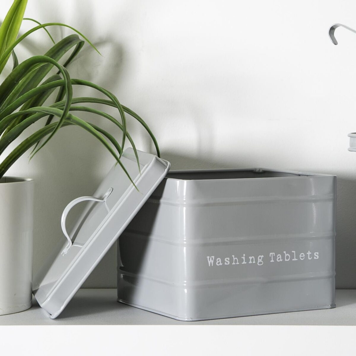 Vintage Metal Washing Tablets Storage Tin Utility Canisters 18cm Grey - Image 6
