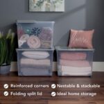 Wham 80 Litre Clear/Cool Grey Box with Wheels and Folding Lid - 3 Pack - Image 3