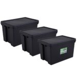 Wham Bam 62 Litre Recycled Heavy Duty Plastic Storage Box and Lid in Black - 3 Pack
