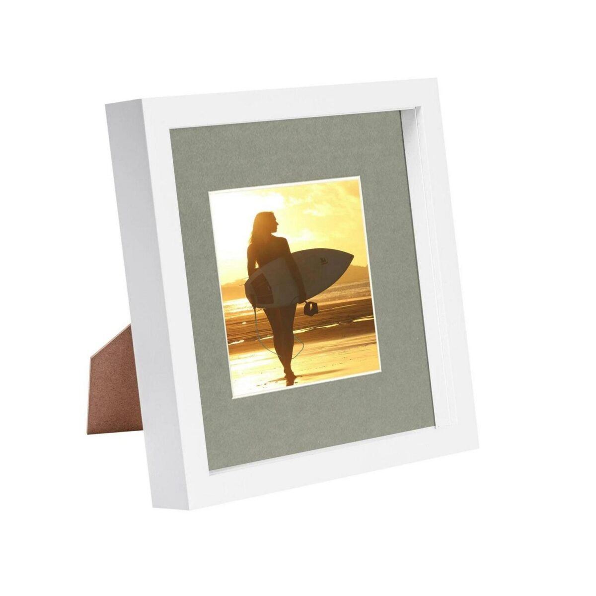 White 8  x 8  3D Box Photo Frame Grey 4  x 4  Mount Craft Shadow Picture - Image 1