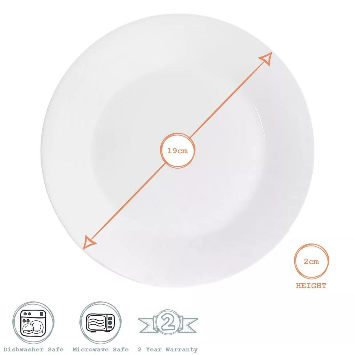 White Dessert Dinner Plates Wide Rimmed. Porcelain Crockery - 190mm - x6 - Image 3