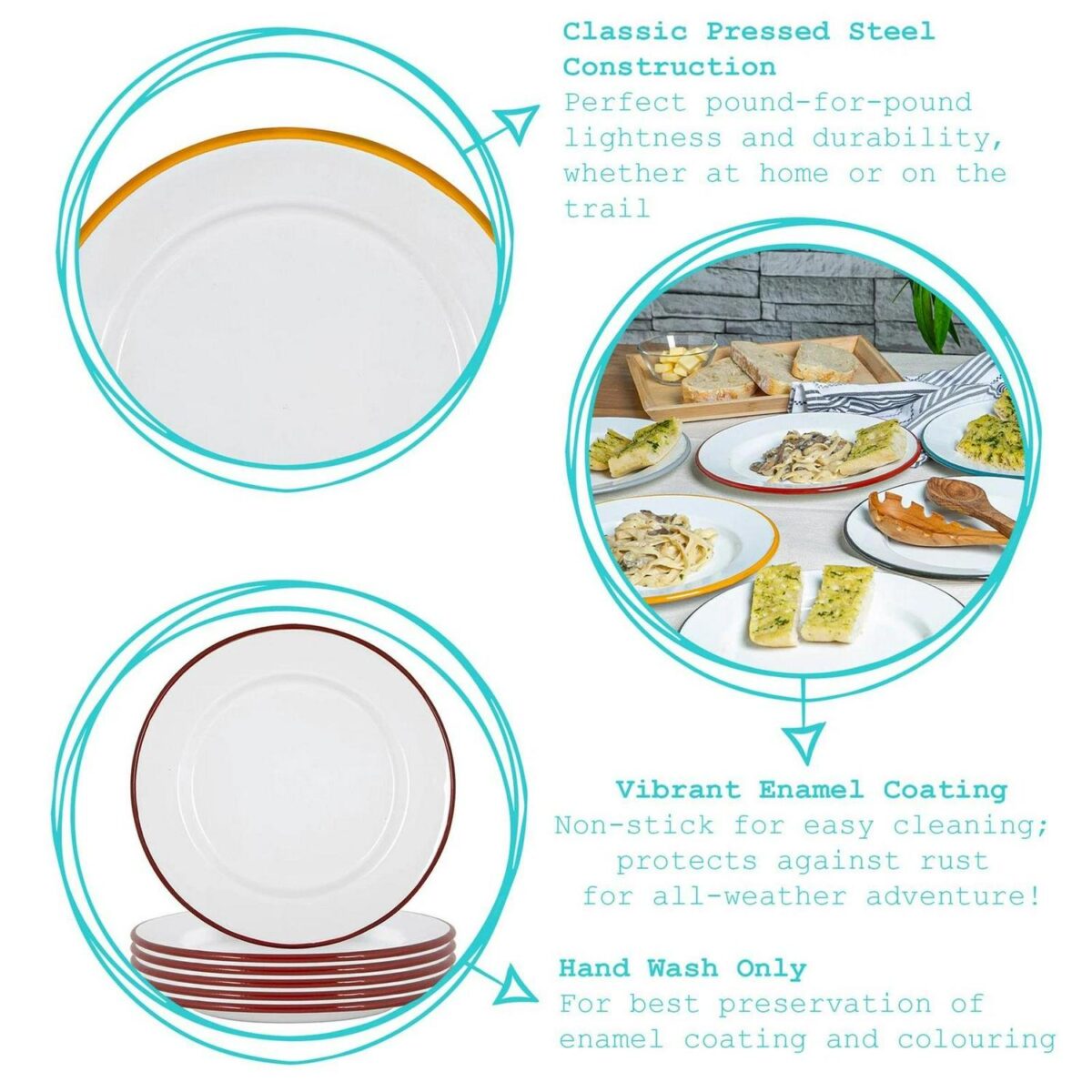 White Enamel Dinner Plates Metal Outdoor Camping Food Dishes 25.5cm 6 Colours - Image 2