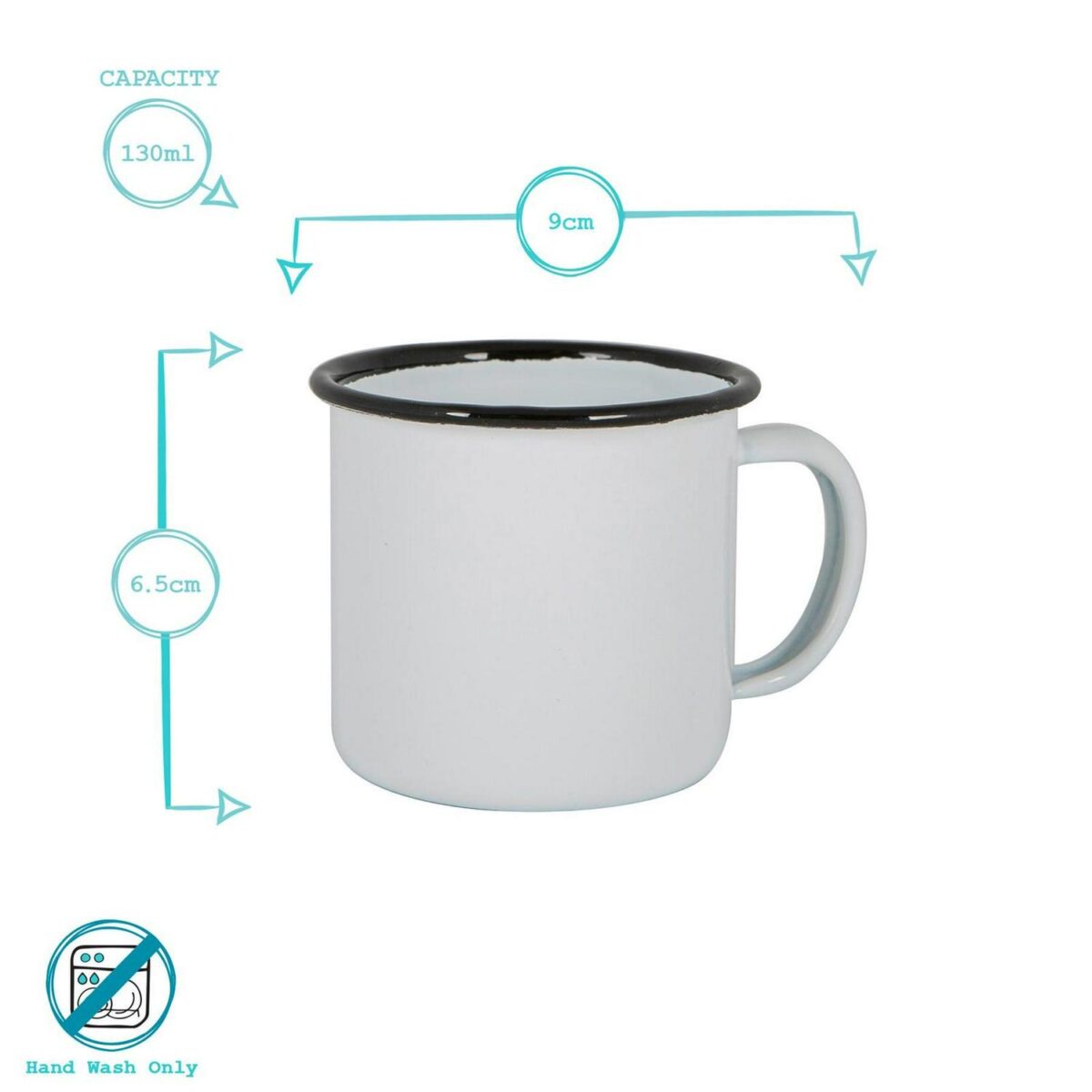 White Enamel Espresso Cups Metal Camping Hot Drinks Cups 130ml Black/Grey - Image 3