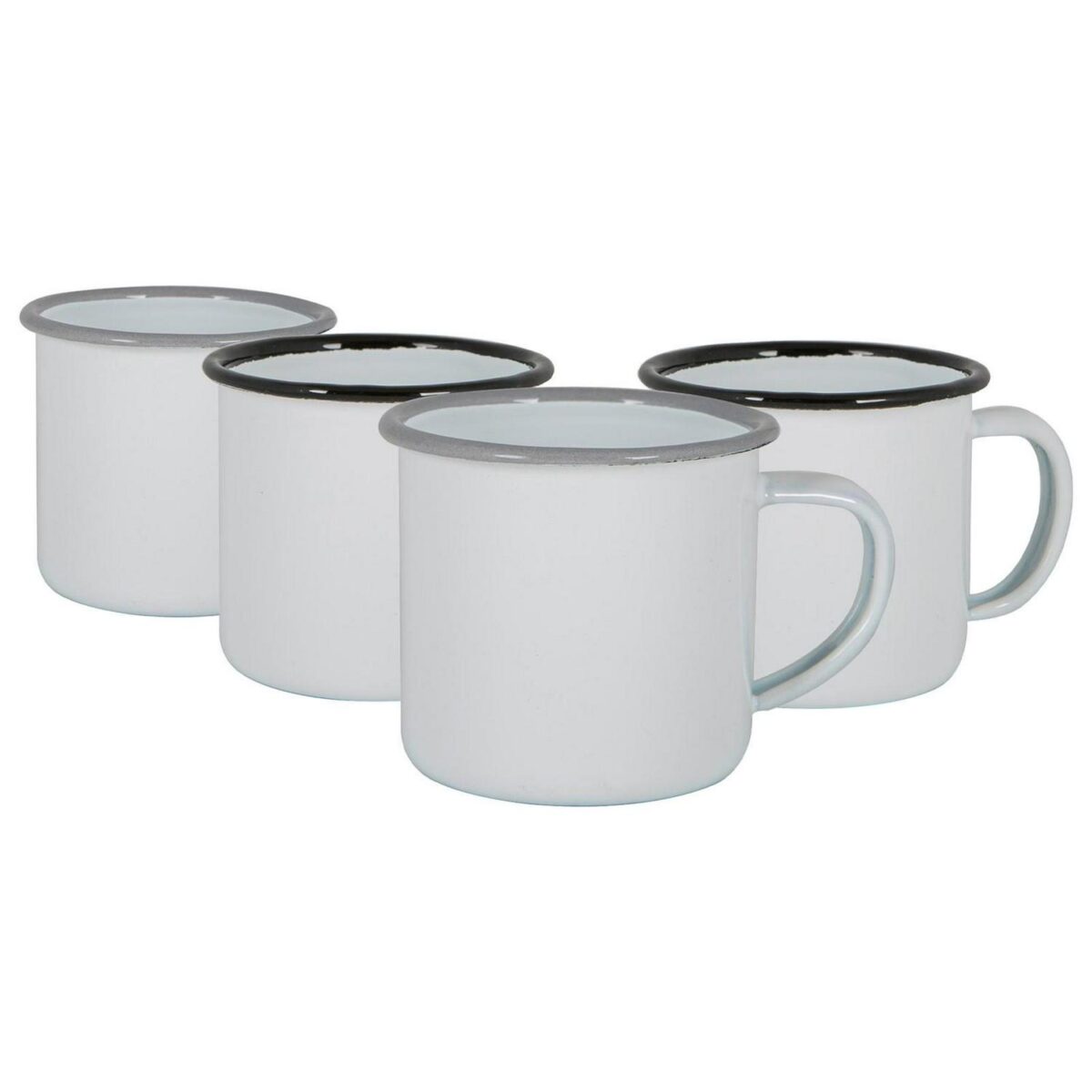 White Enamel Espresso Cups Metal Camping Hot Drinks Cups 130ml Black/Grey - Image 1