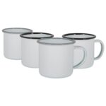 White Enamel Espresso Cups Metal Camping Hot Drinks Cups 130ml Black/Grey