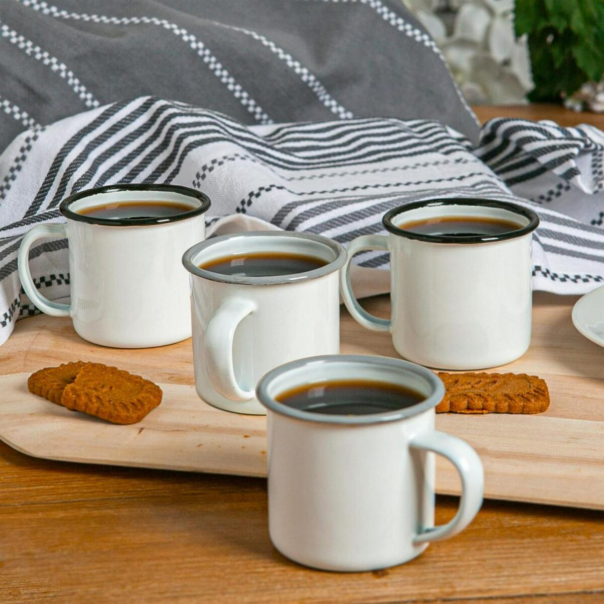 White Enamel Espresso Cups Metal Camping Hot Drinks Cups 130ml Black/Grey - Image 4