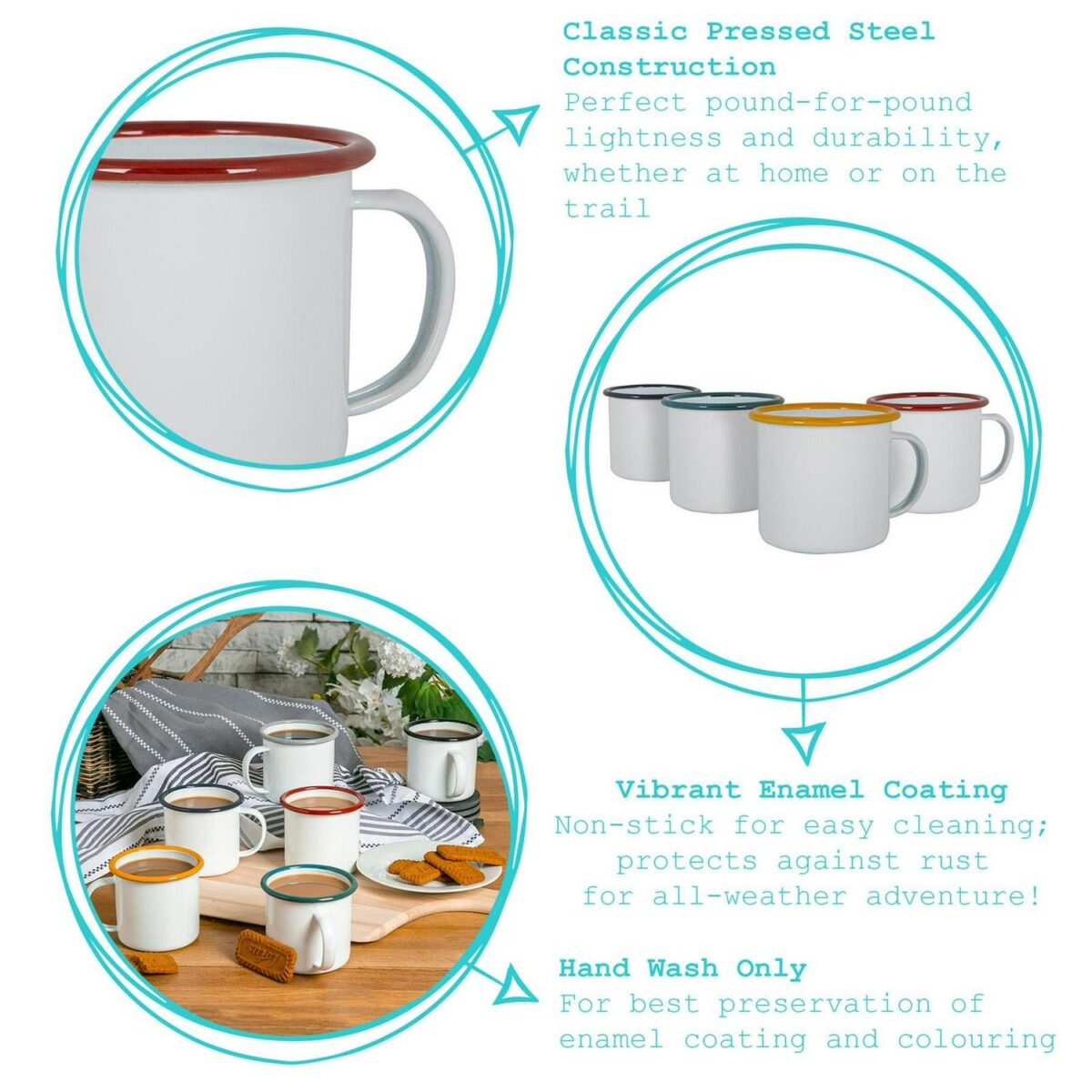 White Enamel Espresso Cups Metal Camping Hot Drinks Cups 130ml Black/Grey - Image 2