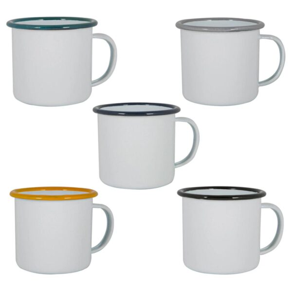 White Enamel Mugs Home Outdoor Metal Camping Tea Coffee Hot Drinks Cups 375ml