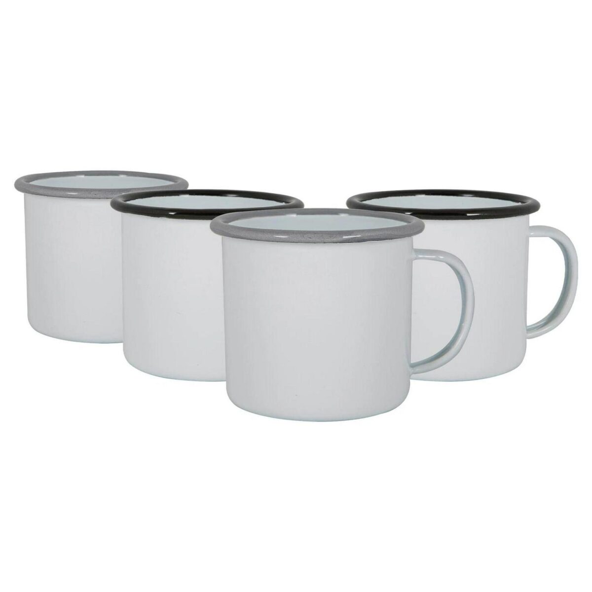 White Enamel Mugs Metal Camping Tea Coffee Hot Drinks Cups Set 375ml Black/Grey - Image 1