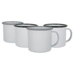 White Enamel Mugs Metal Camping Tea Coffee Hot Drinks Cups Set 375ml Black/Grey