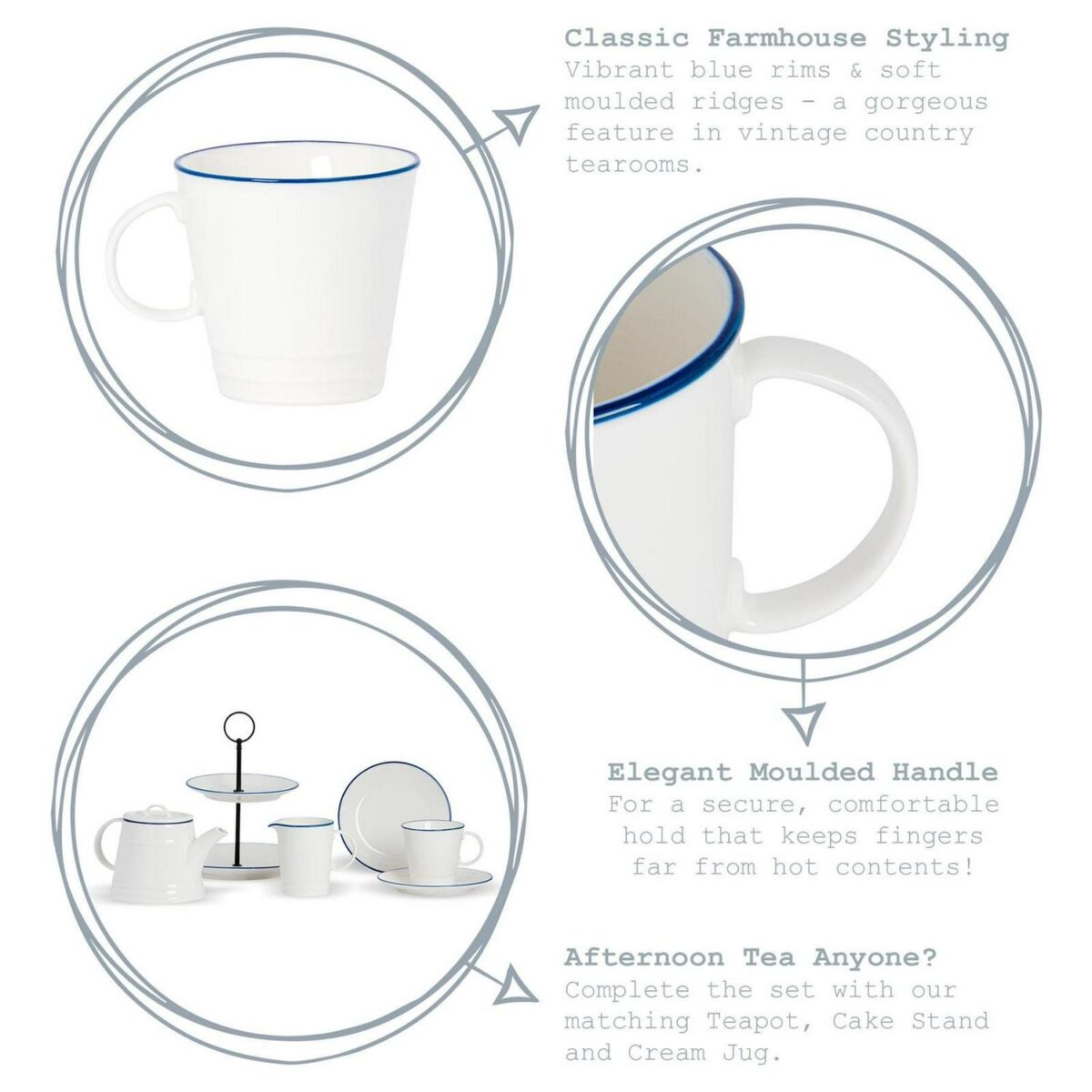 White Farmhouse Mugs Rustic Country Cottage Tea Coffee Cups 350ml - Image 2