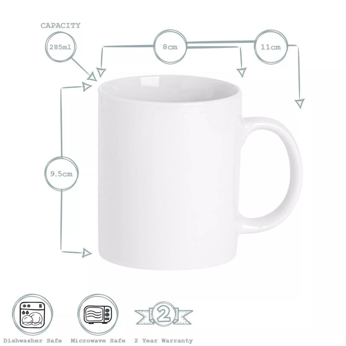 White Mugs Tea Coffee Cups Straight Sided Porcelain Set - 285ml (10oz) - x6 - Image 3