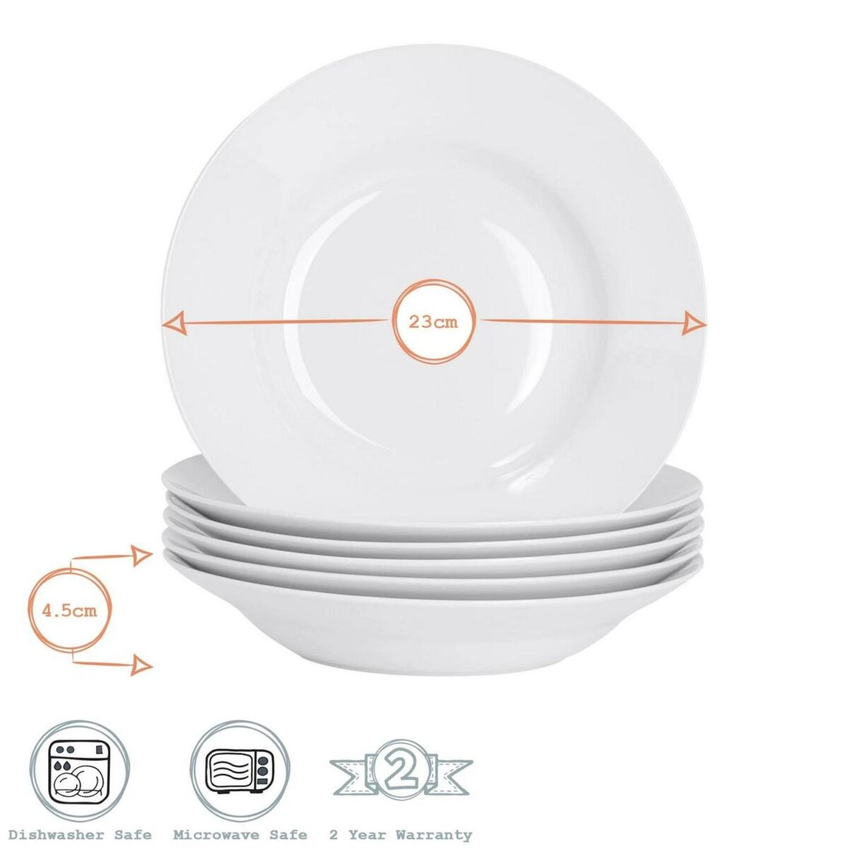White Soup Pasta Cereal Bowls Wide Rimmed - 230mm (9 ) - x6 - Image 3