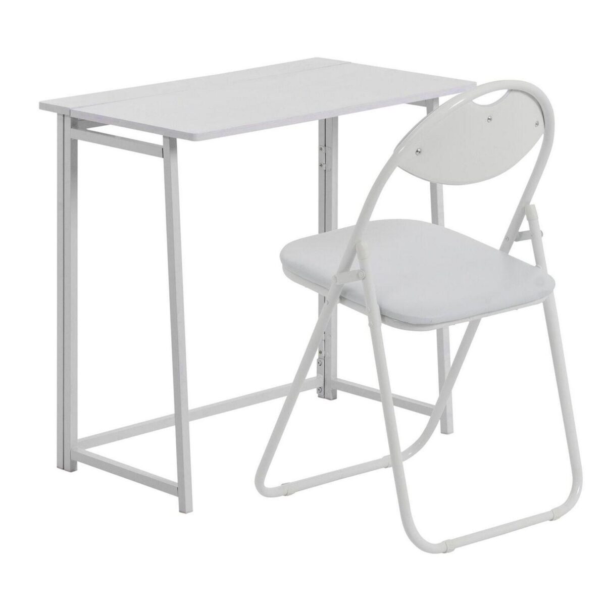 White/White Deluxe Folding Wooden Desk and Chair Set Study PC Computer Table - Image 1