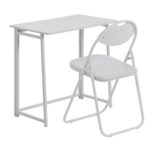 White/White Deluxe Folding Wooden Desk and Chair Set Study PC Computer Table