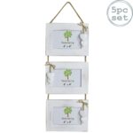 White Wooden Shabby Driftwood Triple Hanging White Hearts Photo Frame-6x4 x5