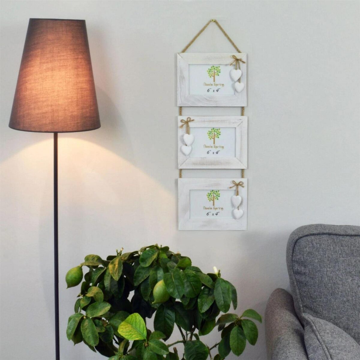 White Wooden Shabby Driftwood Triple Hanging White Hearts Photo Frame-6x4 x5 - Image 4