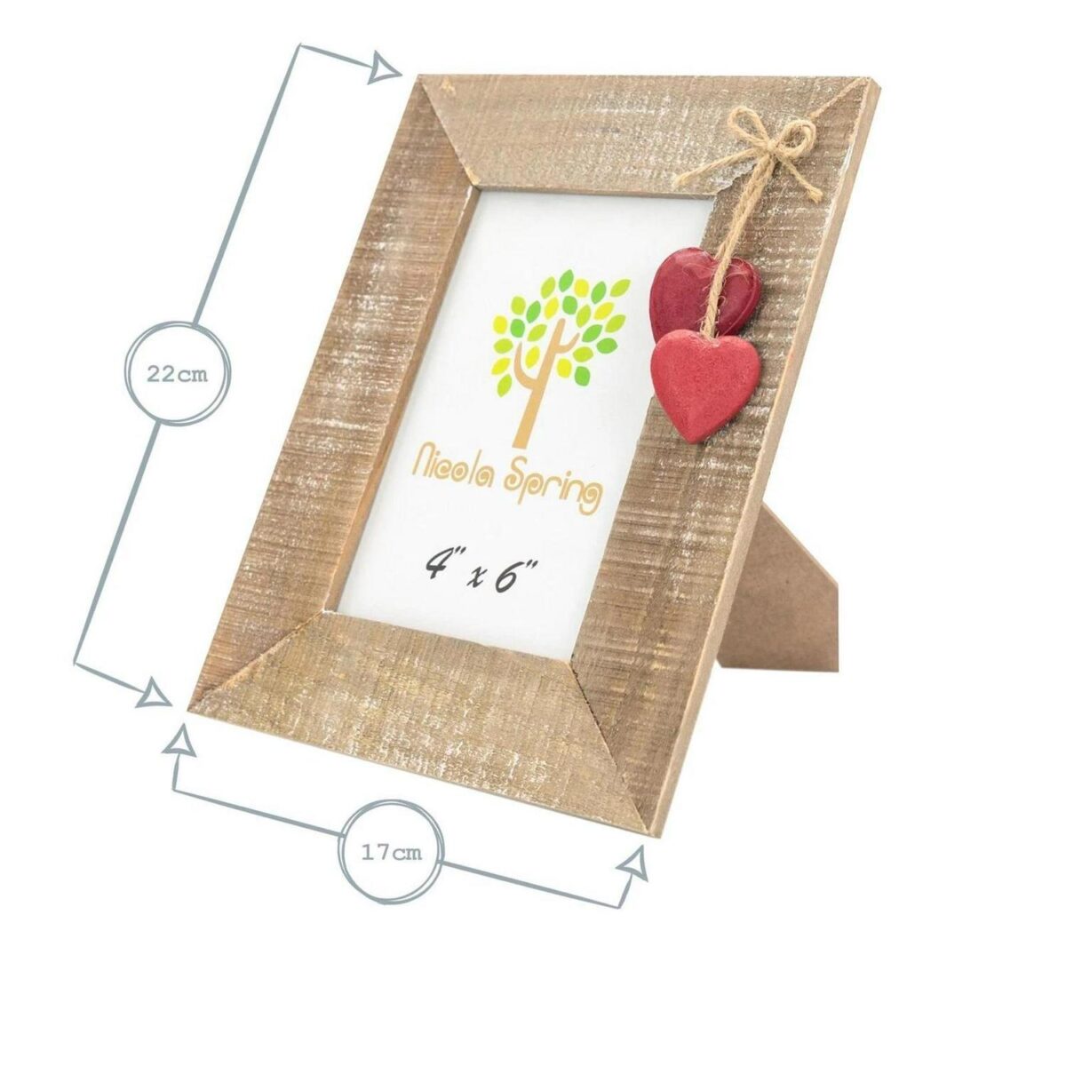 Wooden 4x6  Frame Shabby Chic Rustic Driftwood Photo Red Hearts Standing - Image 3