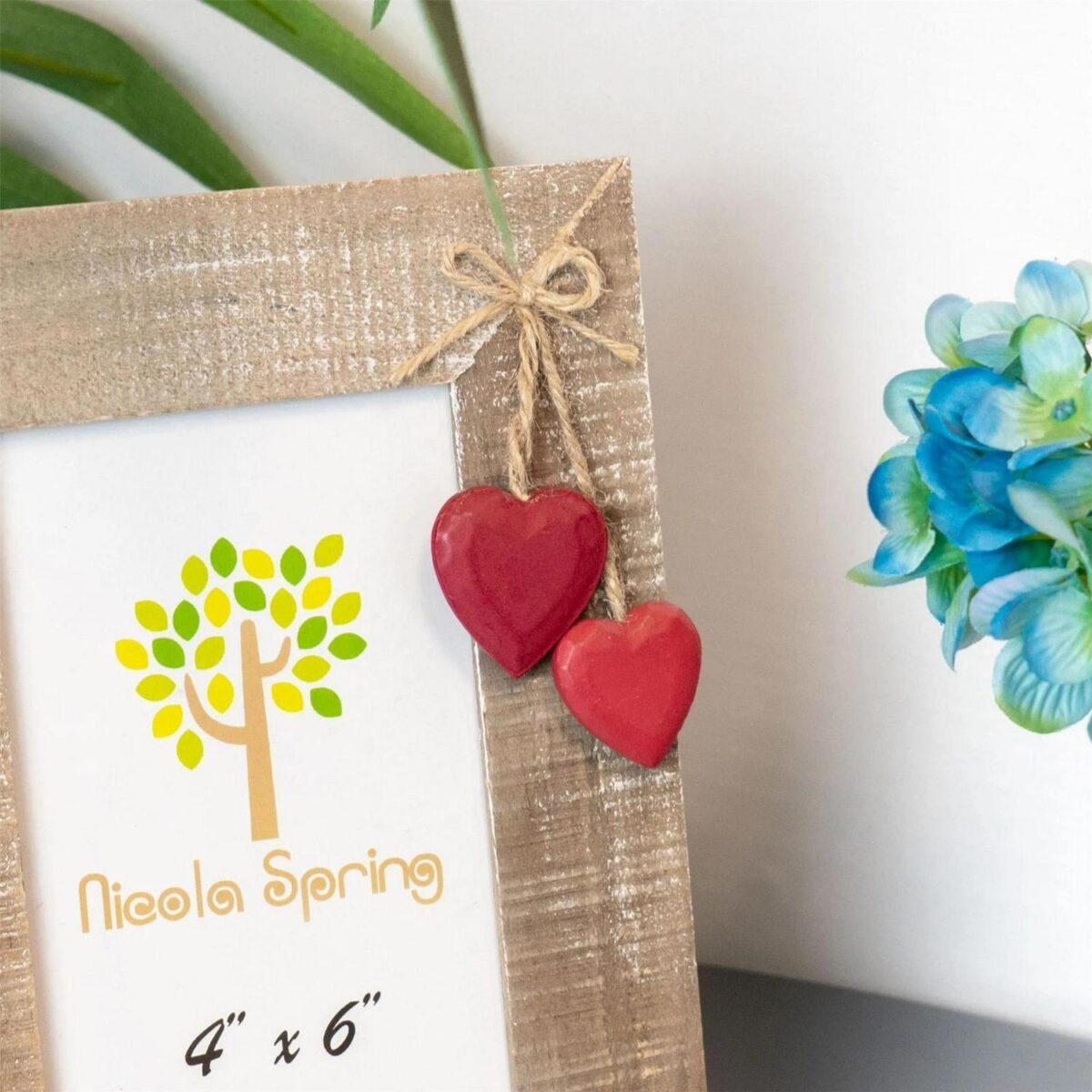 Wooden 4x6  Frame Shabby Chic Rustic Driftwood Photo Red Hearts Standing - Image 7