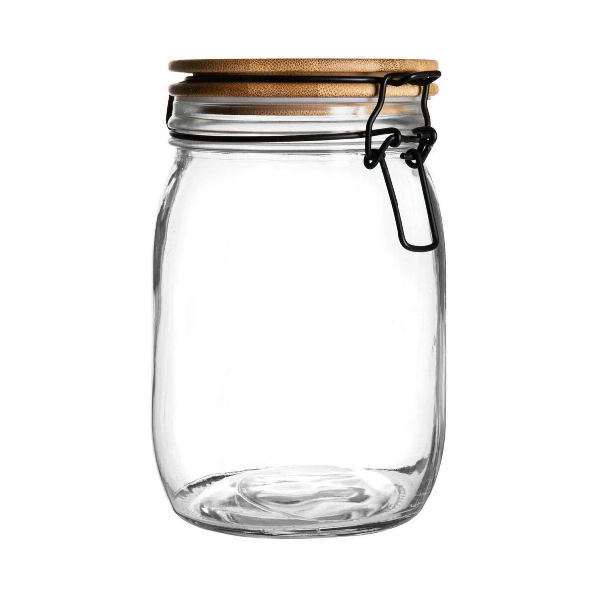 Wooden Clip Lid Storage Jar Modern Food Kitchen Container 1 Litre Clear Seal - Image 1