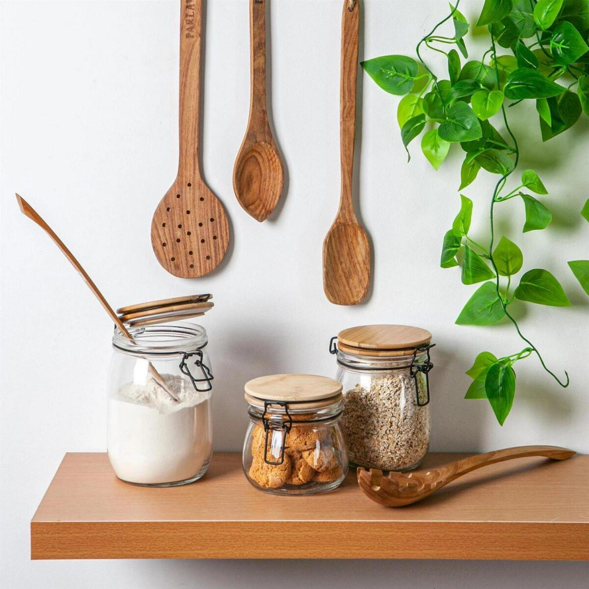 Wooden Clip Lid Storage Jar Modern Food Kitchen Container 500ml White Seal - Image 4