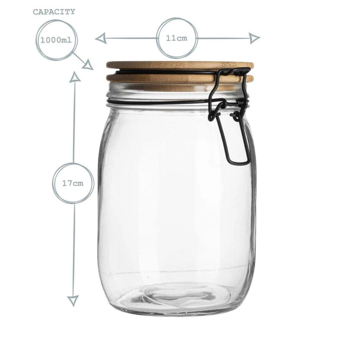 Wooden Clip Lid Storage Jar Modern Food Kitchen Container 1 Litre Black Seal - Image 3