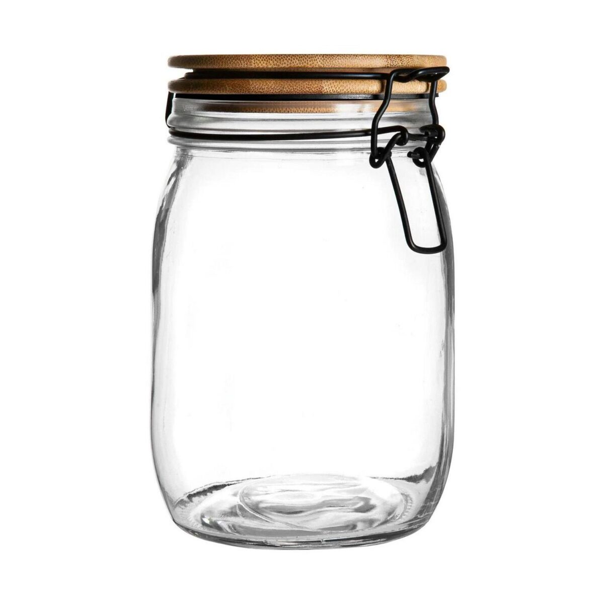 Wooden Clip Lid Storage Jar Modern Food Kitchen Container 1 Litre Black Seal - Image 1