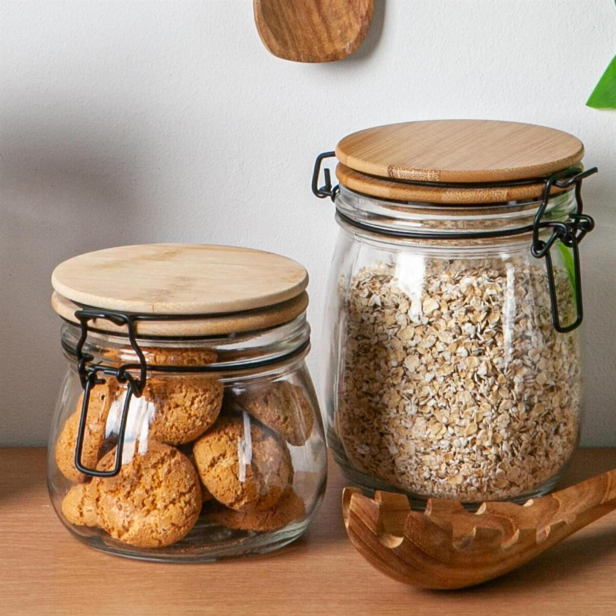 Wooden Clip Lid Storage Jar Modern Food Kitchen Container 500ml Black Seal - Image 5