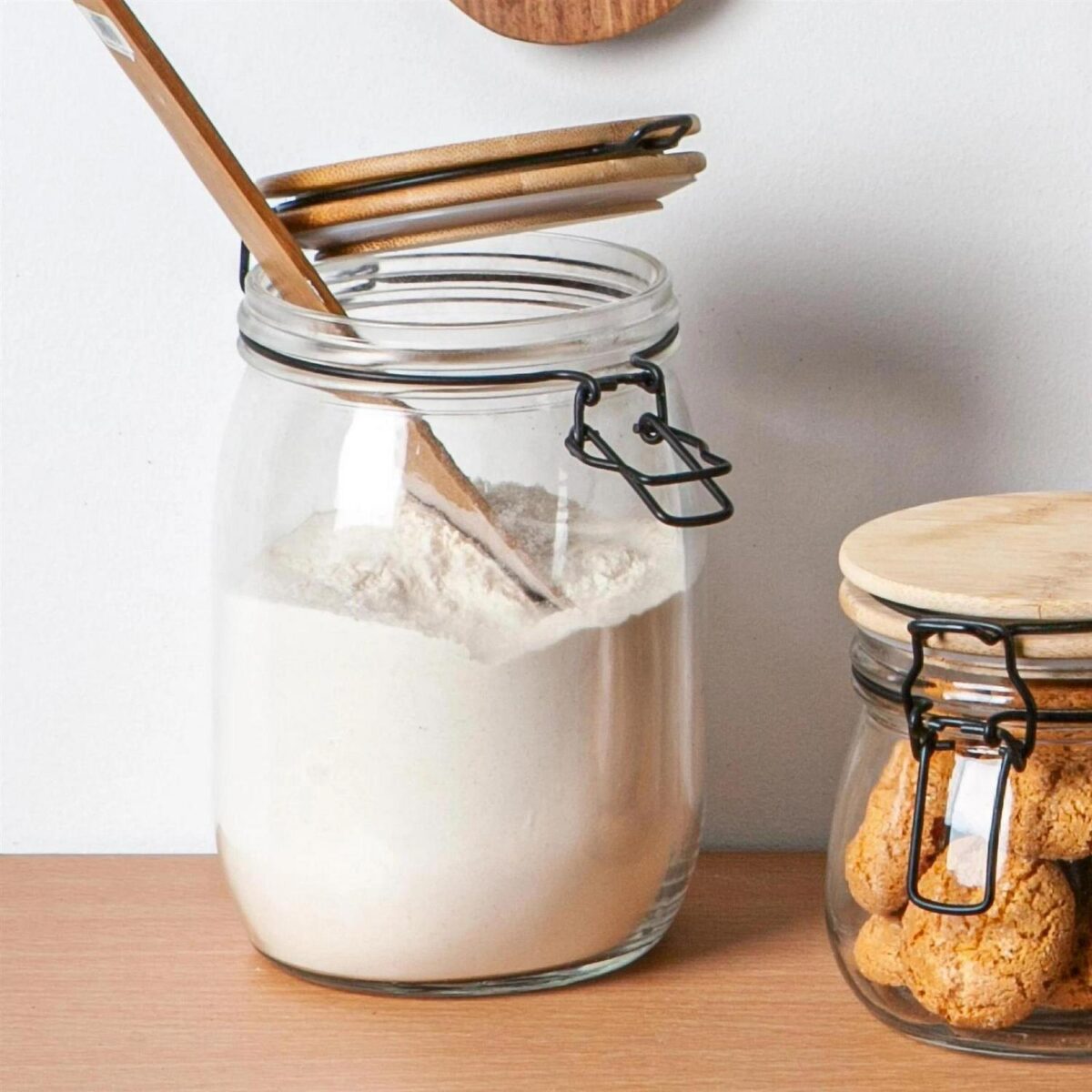 Wooden Clip Lid Storage Jar Modern Food Kitchen Container 1 Litre Clear Seal - Image 5