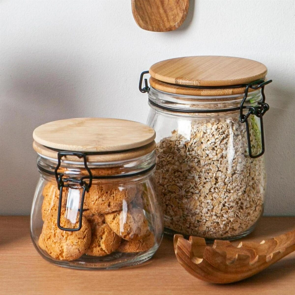 Wooden Clip Lid Storage Jar Modern Food Kitchen Container 500ml White Seal - Image 5