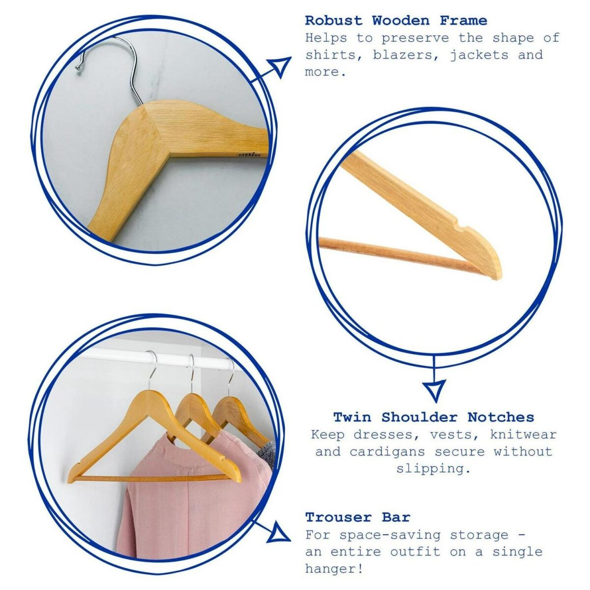 Wooden Coat Hangers Strong Adult Suit Clothes Hanger with Trouser Bar - Image 2