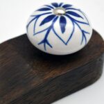Wooden Door Stop Vintage Interior Kitchen Bedroom Doorstop Wedge Navy Flower - Image 4
