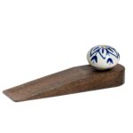 Wooden Door Stop Vintage Interior Kitchen Bedroom Doorstop Wedge Navy Flower