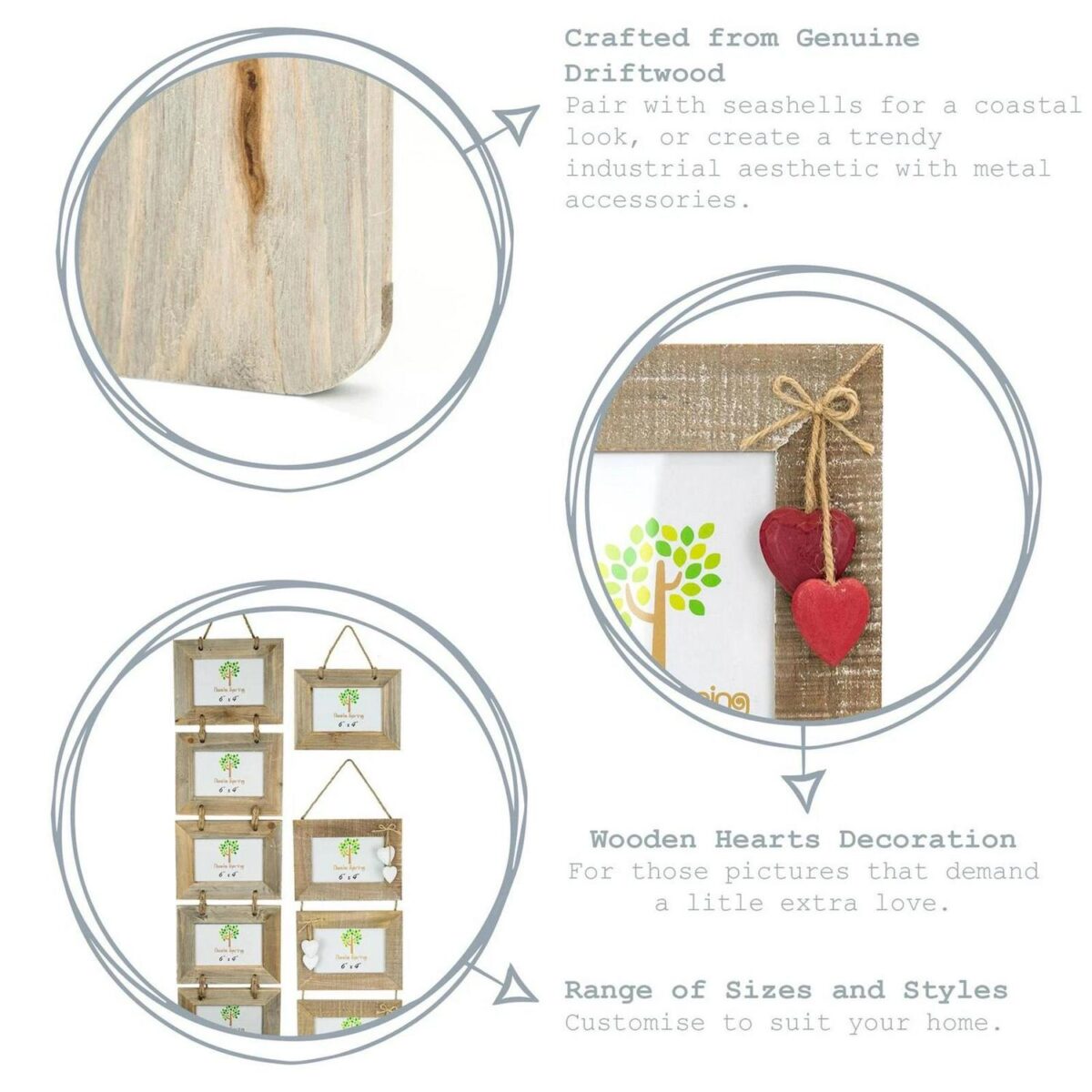 Wooden Shabby Chic Driftwood Photo White Hearts Freestanding Frame-4x6  x2 - Image 2