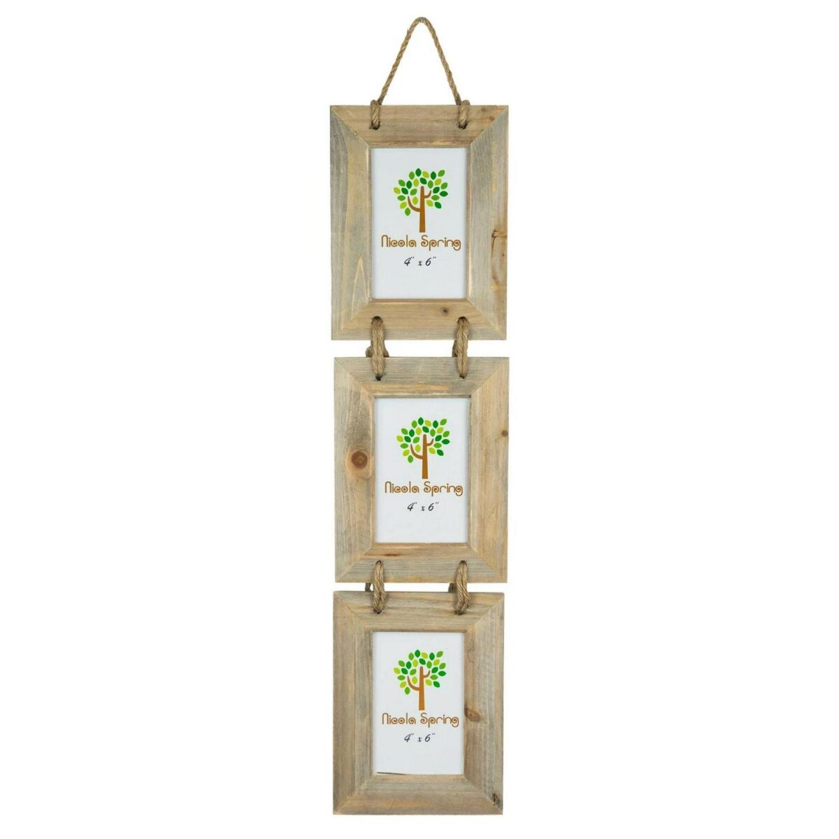 Wooden Shabby Chic Rustic Driftwood Triple Hanging Photo Picture Frame-4x6 - Image 1