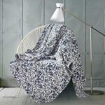 Monte and Jardin Printed Velvet Throw in Blue Floral, 152 x 177 cm