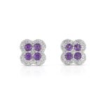 Round Cut Amethyst and 0.15ctw Diamond Earrings, 14ct White Gold - Image 3